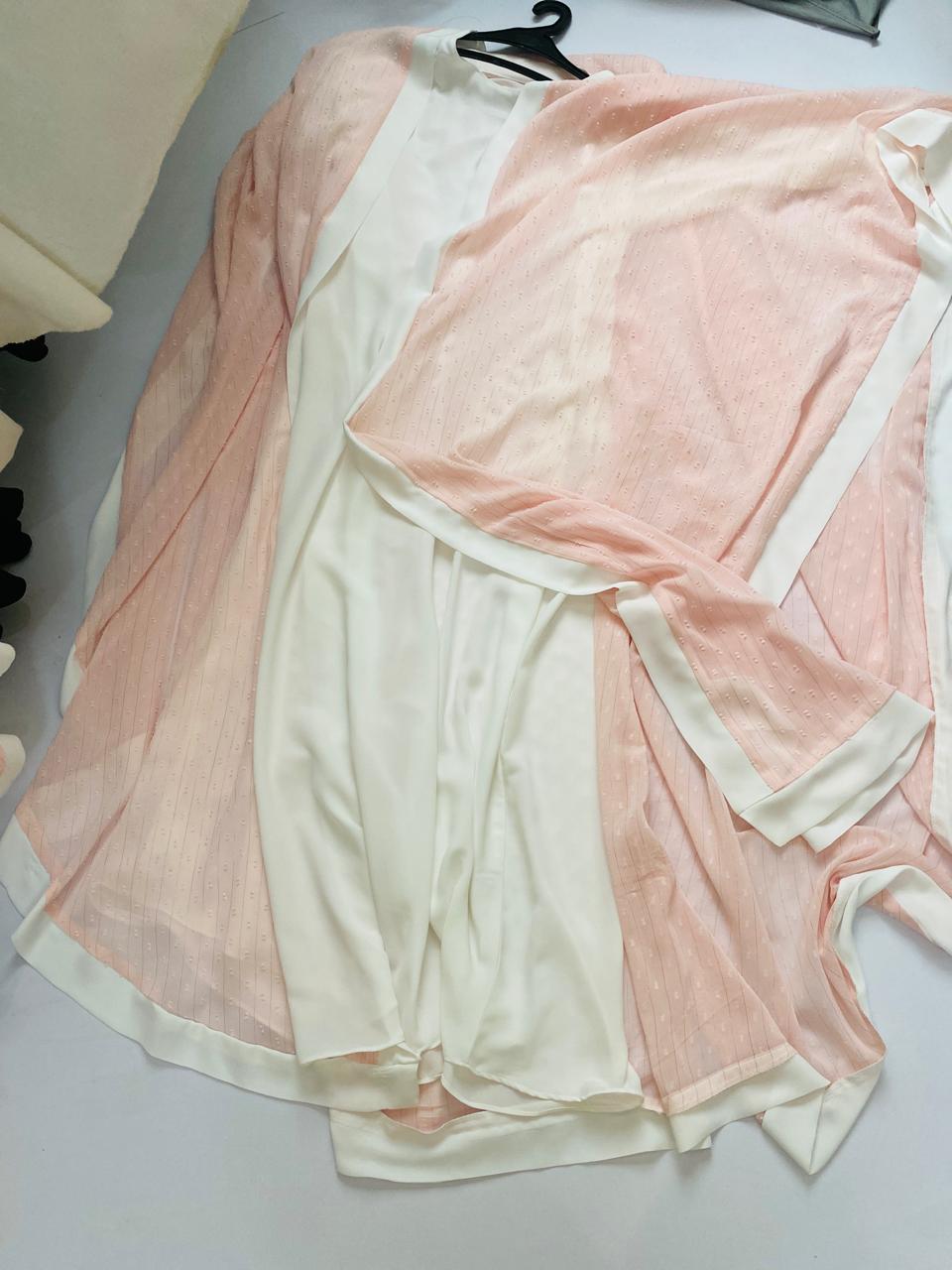 Elegant Cream Baggy Abaya in Self-Georgette - Image 3